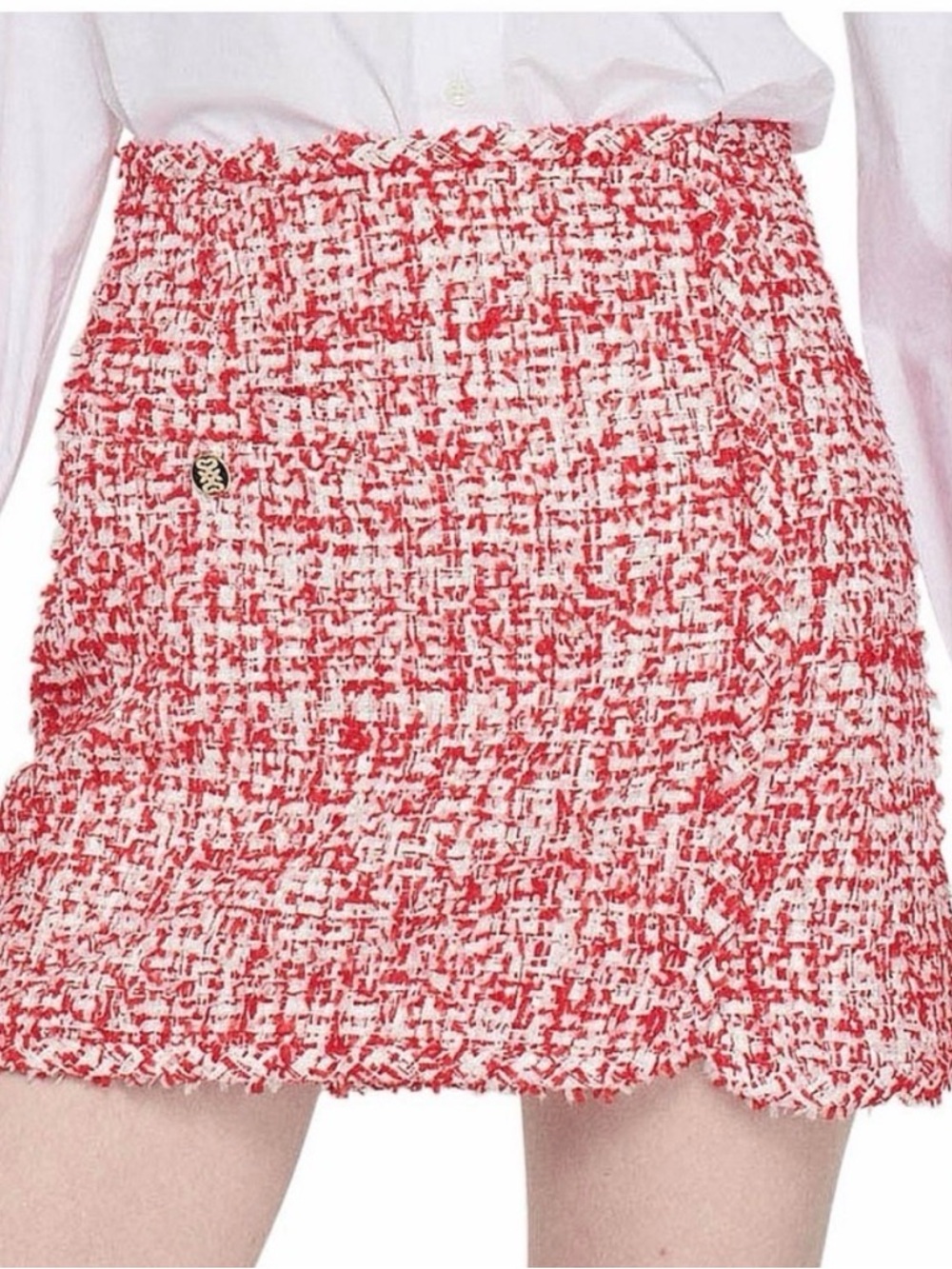 Sandro ($368) Red & White Tweed Skirt with Metallic Thread - Picture 3 of 9